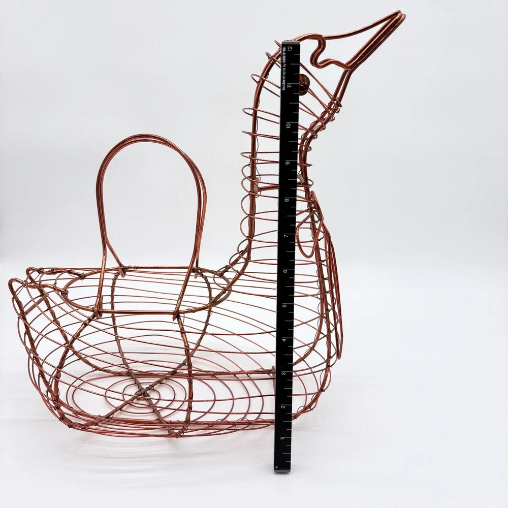 Vintage Copper Wire Duck Egg Basket Farmhouse Rustic Country Kitchen Egg Holder